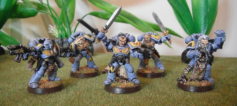 Wolf guard, 40K Space wolves 1995 Wolf Guard in power armour and 1992 Space Wolf Captain. Painted between 1993 and 2010.